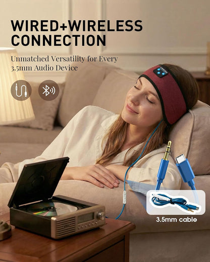 Sleep Headphones Bluetooth 5.4 Headband, Wireless Sleep Headphones with Ultra-Thin Stereo Speakers for Side Sleepers, Breathable & Soft Sports Headband for Running Exercise, Yoga, Travel