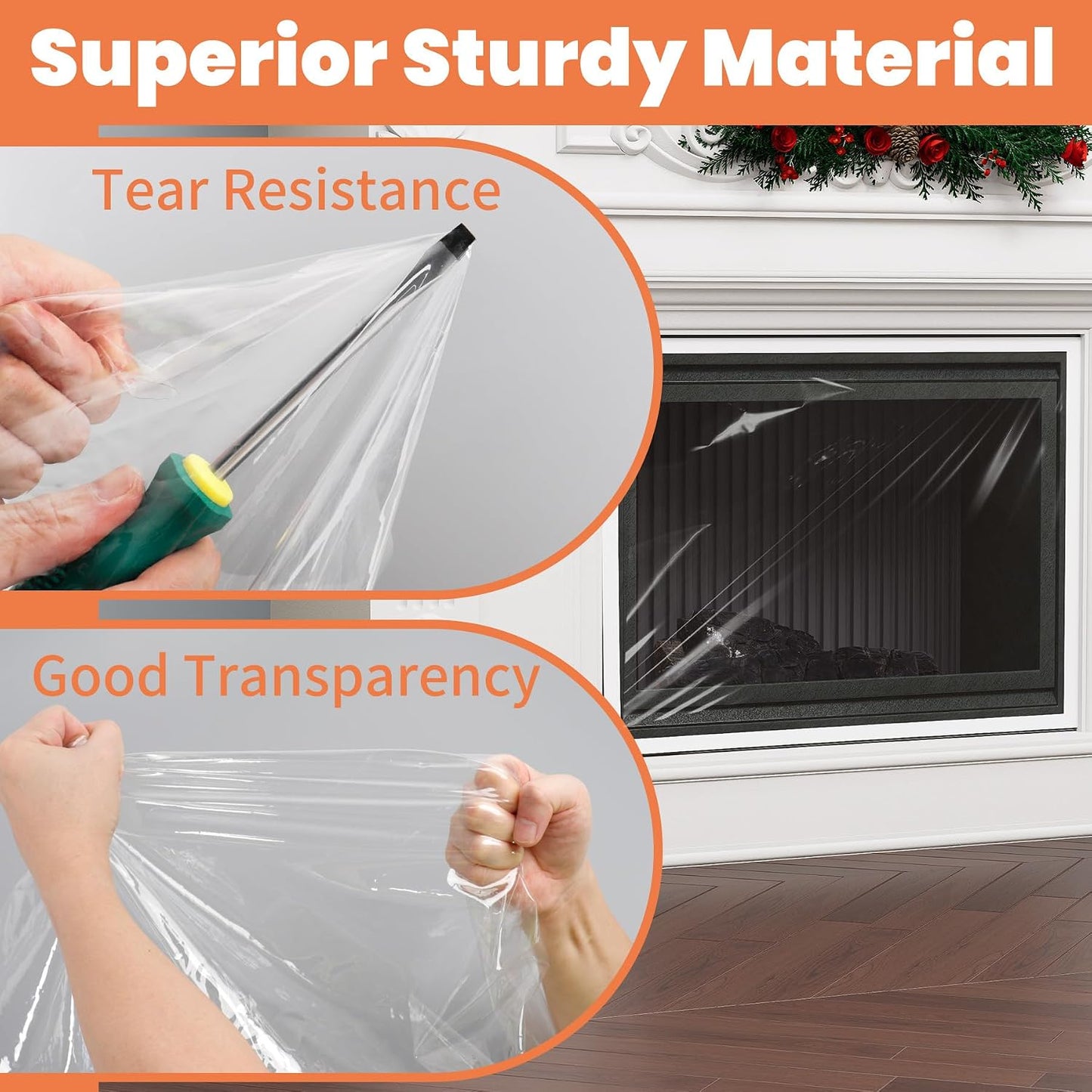 GCGOODS Fireplace Insulation Cover Kit to Prevent Heat Loss, Draft Stopper With Hook & Loop Tape, Adjustable Easy Cut to Fit, Transparent Screen, 39" x 78"