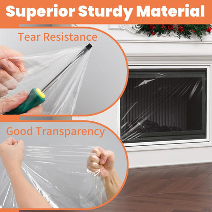 GCGOODS Fireplace Insulation Cover Kit to Prevent Heat Loss, Draft Stopper With Hook & Loop Tape, Adjustable Easy Cut to Fit, Transparent Screen, 39" x 78"