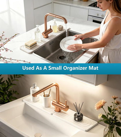 Diatomite Stone Faucet Mat for Kitchen Sink,15.8 x 3.9 Inch | Sink Protectors for Kitchen Sink, Fast Drying Sink Splash Guard Pad, Water Absorbing Stone Drying Tray for Kitchen Bathroom