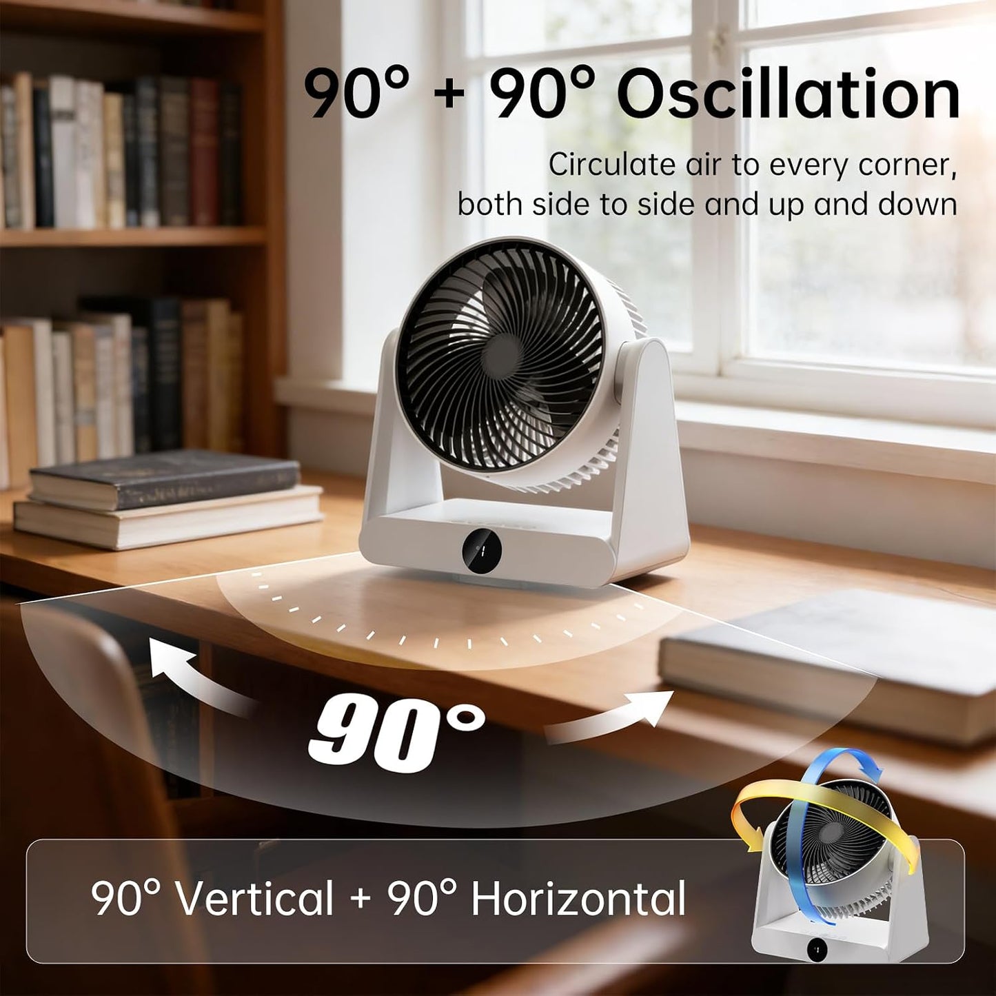 3D Oscillation Air Circulator Fan with Remote, 12000mAh Battery Operated Cordless Desk Fan, 20dB Whisper Quiet Table Fan for Bedroom Home Office, 12 Speeds, 12H Timer, 650 CFM Powerful Airflow