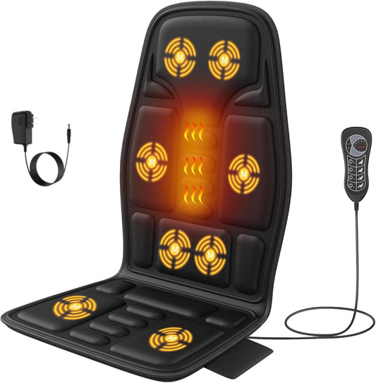 SLOTHMORE Vibration Back Massager for Chair with Heat, Chair Massager Pad with 8 Vibration, Massage Seat Cushion for Office Chair, Home Recliner & Sofa, Relaxing Gifts for Mom & Dad