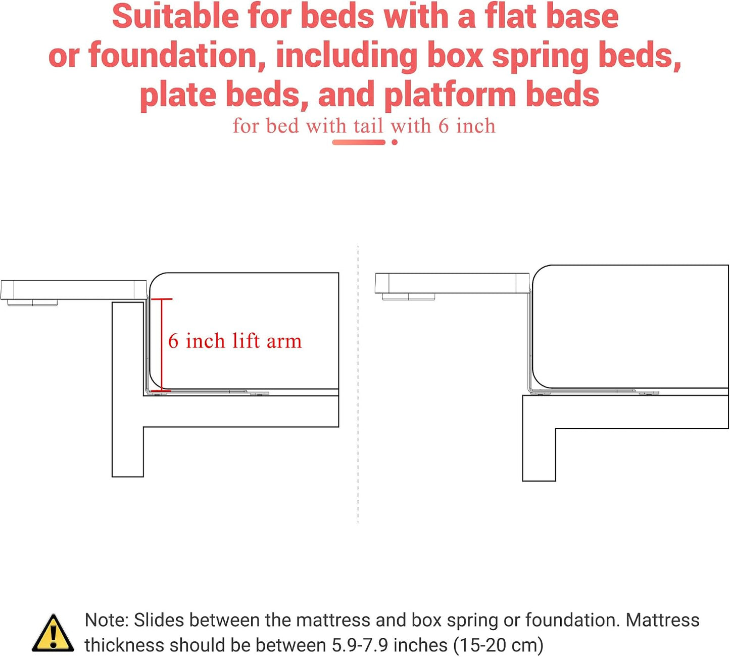 KIWIFOTOS Raised Bedside Shelf for Bed Tray Table Under Mattress | for Box Spring Plate Platform Bed Nightstand Shelf Bedside Caddy College Dorm Room raised bedside table holds up to 6.6 lbs