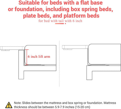 KIWIFOTOS Raised Bedside Shelf for Bed Tray Table Under Mattress | for Box Spring Plate Platform Bed Nightstand Shelf Bedside Caddy College Dorm Room raised bedside table holds up to 6.6 lbs