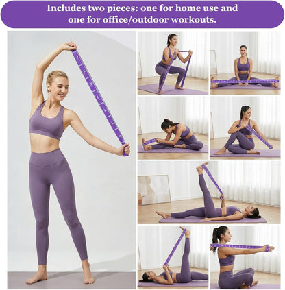 Yoga Straps for Stretching, Elastic Bands for Exercise 12 Gears | Stretch Band with Loops, for Pilates, Yoga, Ballet, Gymnastics, for Women Men