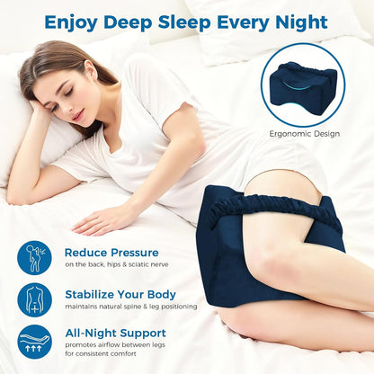 Knee Pillow for Side Sleepers, Memory Foam Leg Pillow with Strap, Grey | Ergonomic Between Leg Support Pillow for Sleeping Comfort, Knee and Ankle Positioning, Pregnancy, Joint Support, Medium Size