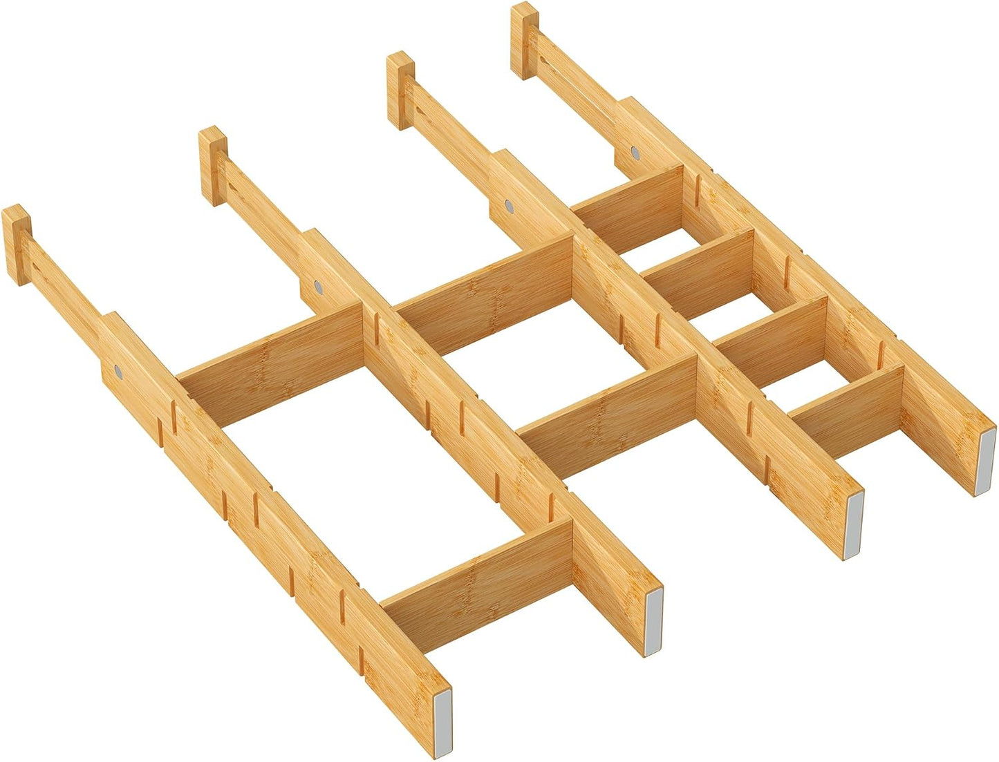 kiplant Kitchen Drawer Dividers - Adjustable Drawer Organizer for Clothes, Kitchen, Closet & Office - 8 Pack with Inserts, 18-22.6 Inches, Non-Slip Silicone Ends