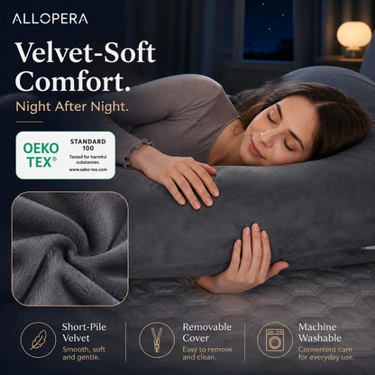 ALLOPERA Pregnancy Pillows for Sleeping, 57-Inch U-Shaped Full Body Maternity Pillow with Adjustable Fill and Removable Washable Cover, Back, Belly, Hip and Leg Support for Pregnant Women, Black Grey