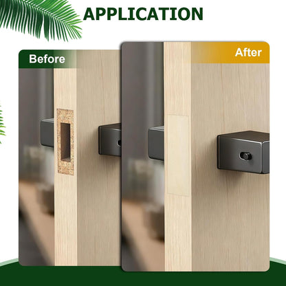 12 Pcs 1" x 2-1/4" Door Edge Hole Filler Plates with Double Sided Tapes, Wooden Door Hole Cover & Filler Plates for Kitchen Cabinets Ideal for Cabinet Door Hinges Repair