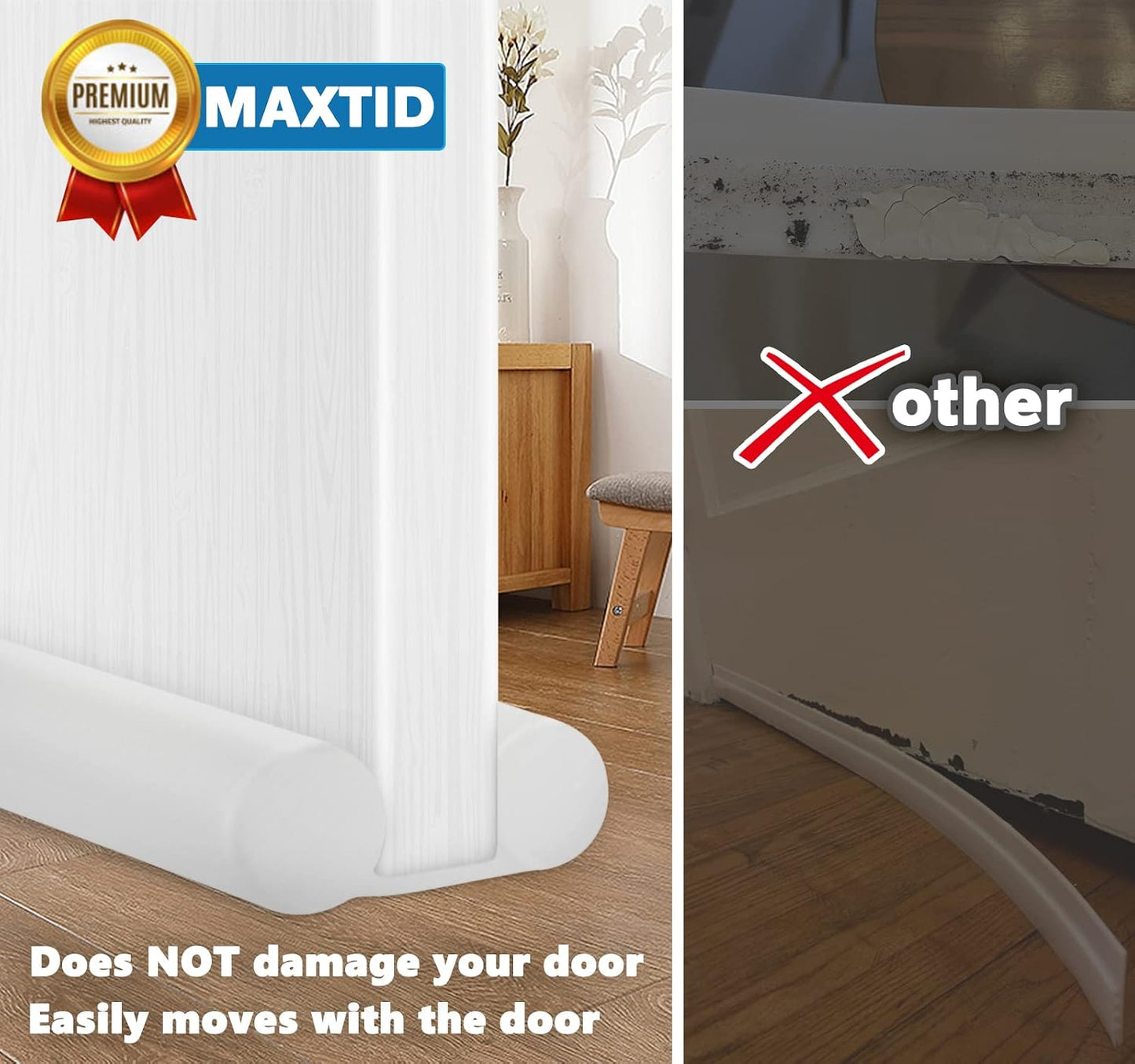MAXTID Under Door Draft Stopper for Bottom of Doors 38" Black | Door Blocker Noise Reduce Light Cold Air Guard Breeze Sound Proof Door Sweep Door Seal Insulation Strip Gap Filler