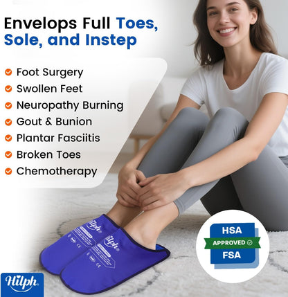 Hilph Foot Ice Pack Slippers, 1 Pair Ice Pack for Feet & Toes Pain Relief | Reusable Hot Cold Therapy for Plantar Fasciitis, Gout, Bunions, Neuropathy Relief, Surgery Recovery, HSA Eligible FSA, Blue