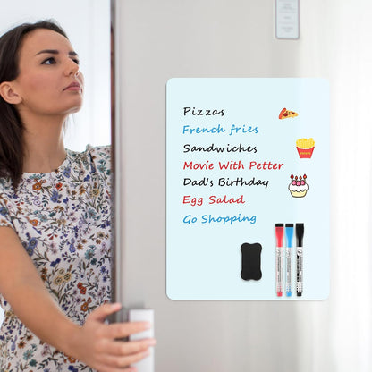 MaxGear Magnetic Dry Erase Board for Fridge, 12 x 8 Inch, Markers Included | Strong Magnetic Backing, Stain Resistant Surface, Easy to Write and Erase, Ideal For To-do Lists, Includes 3 Markers 1 Erase
