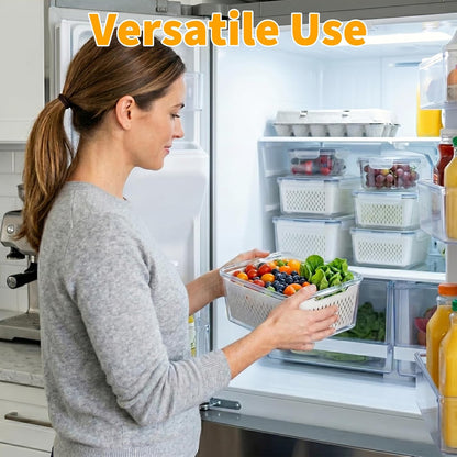 Berry keeper Fruit Storage Containers for Fridge with Removable Colander | 4 in 1 Food Storage Containers with Lids, Dishwasher Safe Easy to Clean, Keep Strawberry and Other Fruit Fresh Longer, 4PCS