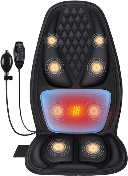 Vibration Massage Seat Cushion with Lumbar Heat, 8-Motor Back and Seat Massager Pad, Manual Lumbar Support, 9 Modes and 3 Intensities for Office Chair, Sofa and Recliner