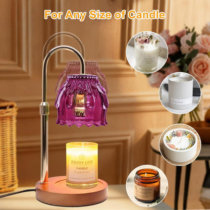 Candle Warmer Lamp with Timer & Dimmer, Birthday Gifts for Women Mom, 4-Level Dimmable Flower Heat Lamp for Jar Candles, Adjustable Height, House Warming Gifts, Home Decor (Purple