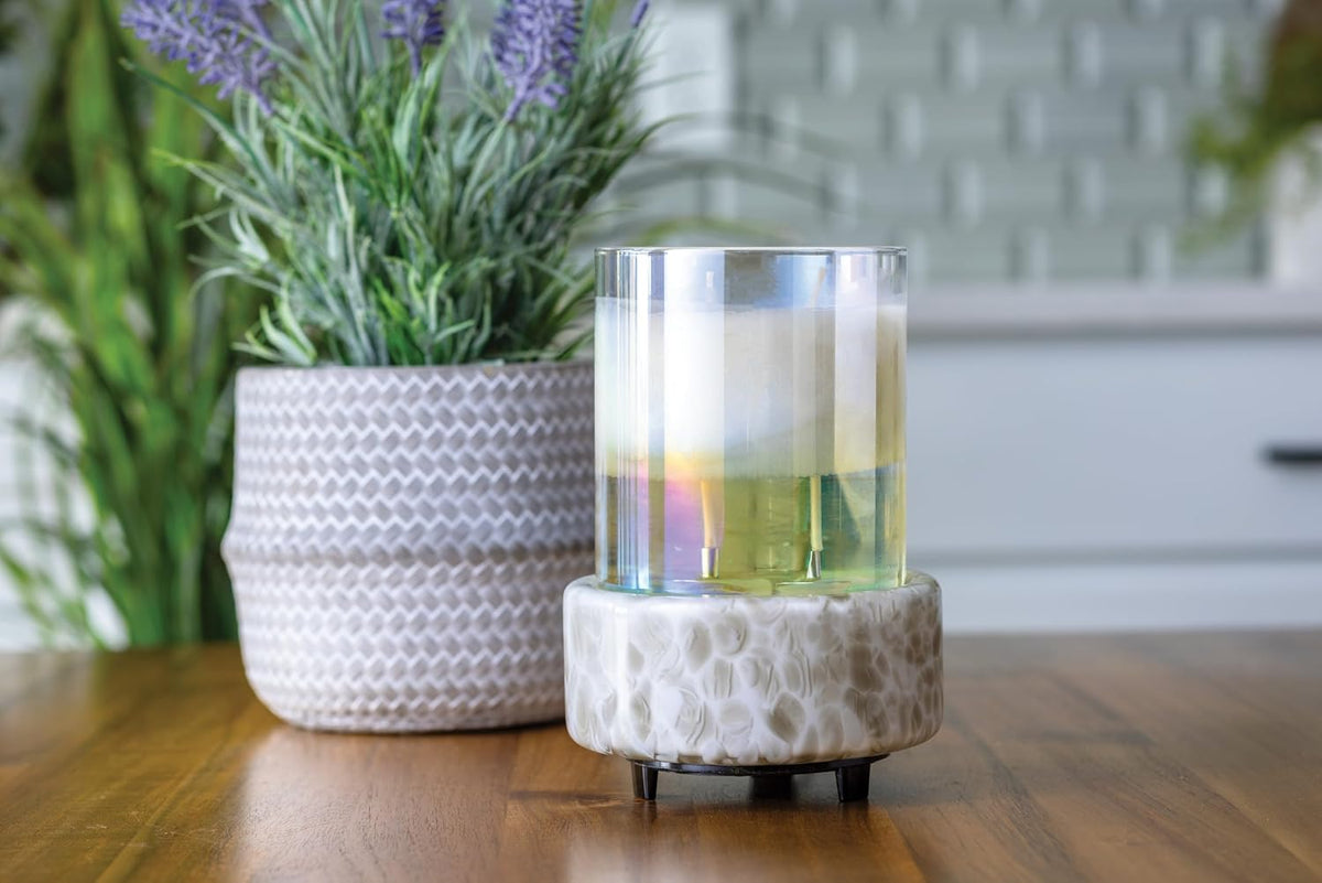 Candle Warmers ETC 2-in-1 Candle and Fragrance Warmer for Warming Scented Candles or Wax Melts and Tarts with to Freshen Room, Pewter Walnut