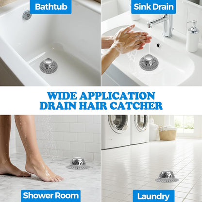 Shower Drain Hair Catcher Bathtub Drain Strainer Sink Drain Protector | Collapsible Pop-Up Drain Hair Catcher, Traps Hair & Prevents Clogs, Easy to Clean, Bathroom Fixture Accessories, Gray