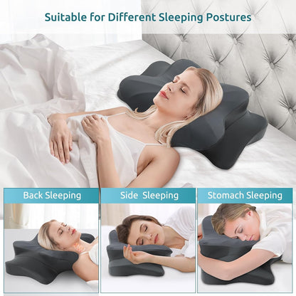 DONAMA Contour Cervical Neck Pillow for Neck Pain Relief | Queen,Ergonomic Dual-Height,Odorless Memory Foam,Side/Back/Stomach Sleepers,Cooling Hypoallergenic Cover,OEKO-TEX Certified