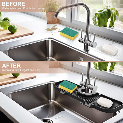 Teenyyou 2 Pcs Silicone Faucet Splash Guard 10.6 ” x 4.3” Kitchen Sink Splash Guard Faucet Mat for Kitchen Mat Catcher Black and Grey Sink Accessories for Bathroom