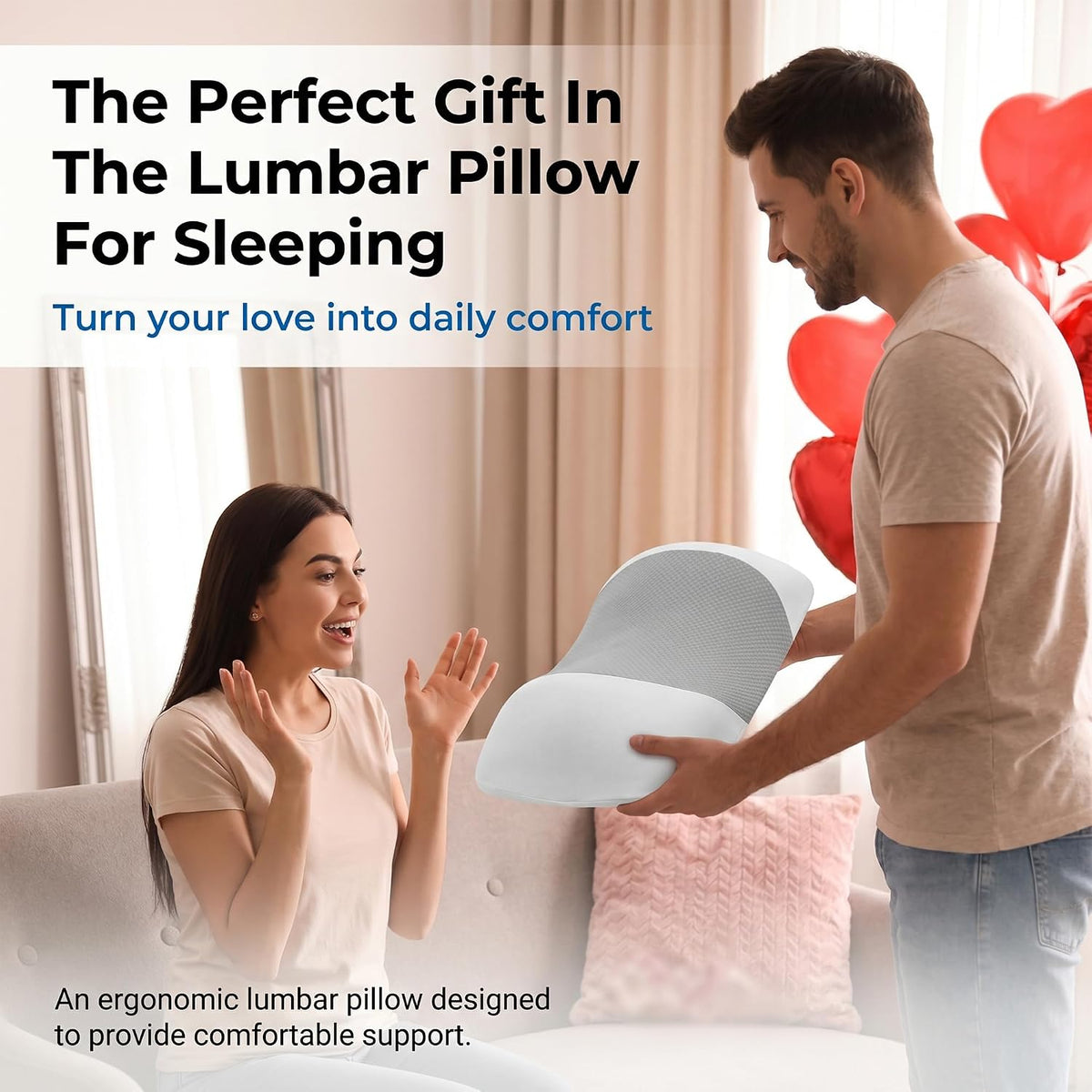 Lumbar Support Pillow for Sleeping,Premium Memory Foam Lower Back Pain Relief Bed Rest Support Pillows for Car Bed,Couch,Waist Support Care Cushion,Sleep Lumbar Pillow (Black Grey)