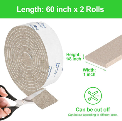 Felt Strips with Adhesive Backing, Felt Tape with Adhesive Backing, Felt Furniture Strips 2 Pack Roll 1/2x 60 Inches Black, Felt Strips for Furniture