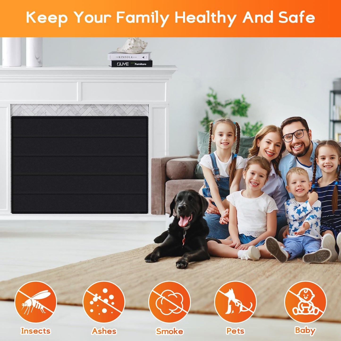 36" x 24" Magnetic Fireplace Cover - Oxford Indoor Draft Stopper | Blocks Airflow, Fireplace Screen Baby Proof, Metal Fireplace Doors Accessories, Living Room