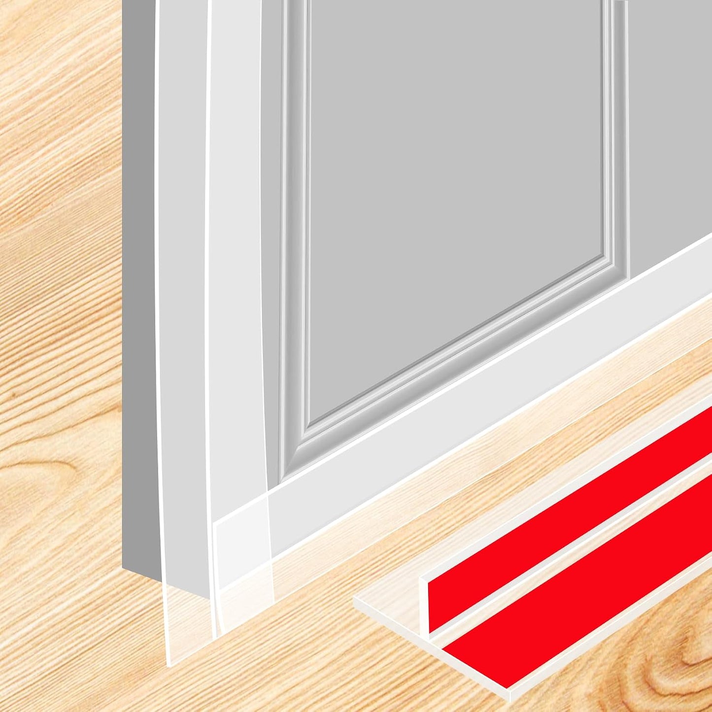 ToLanbbt T-Shaped Door Draft Stopper 1.97 in x 20 FT Silicone Weather Stripping Door Seal Double-Sided Adhesive Draft Seal Tape for Doors Windows and Shower Glass Gaps, Side, Frame, Clear