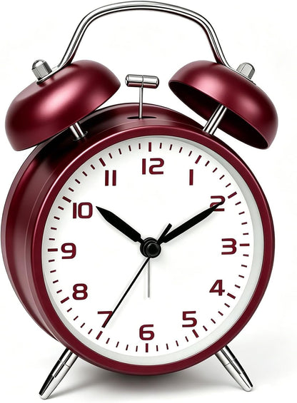4.5" Metal Loud Alarm Clock for Heavy Sleepers Adults, Analog Battery Operated Alarm Clock with Bells Glow in Dark Numbers, Silent Old School Bedside Desk Clock for Bedroom Office Kids, Black