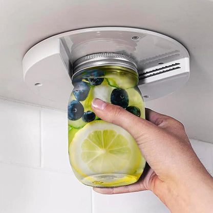 Under Cabinet Jar Opener for Seniors with Arthritis - One-Handed Bottle & Lid Opener for Weak Hands - Easy Grip Kitchen Gadget for Stubborn Lids, V-Shape Gripper (White)