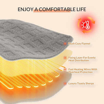 HOMLYNS Heated Throw Blanket, 5 Heat Settings, 3 Hours Timer, Grey