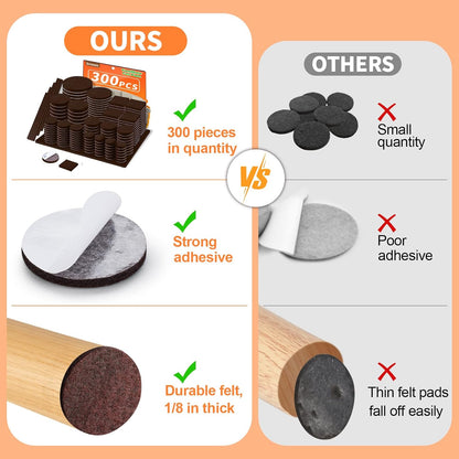 Felt Furniture Pads 300 Pieces, Furniture Pads for Hardwood Floors Black | Self-adhesive felt pads prevent scratches and noise, ideal for chair legs, suitable for hardwood floors and indoor furniture