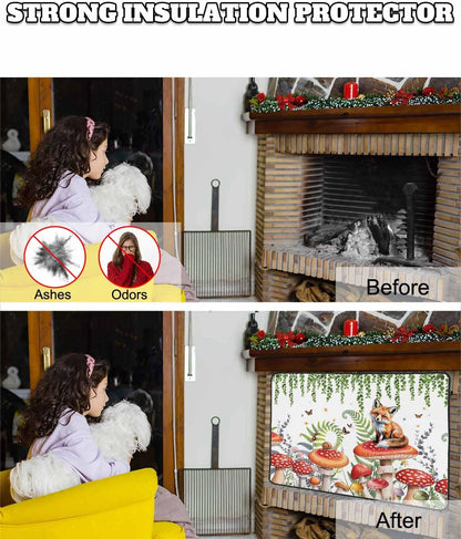 Magnetic Fireplace Cover Red Mushroom Fox Fireplace Screen Decorative Eucalyptus Leaves Butterfly Black Insulation Fireplaces Blocker Save Energy Fireplaces Draft Stopper Covers for Living Room 36x30