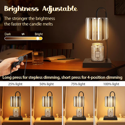 Candle Warmer Lamp with Timer, Electric Candle Warmer for Jar Candles, House Warming Gifts, Modern Home Decor Dimmable Wax Melting Lamp with Large Head, Black, Glass