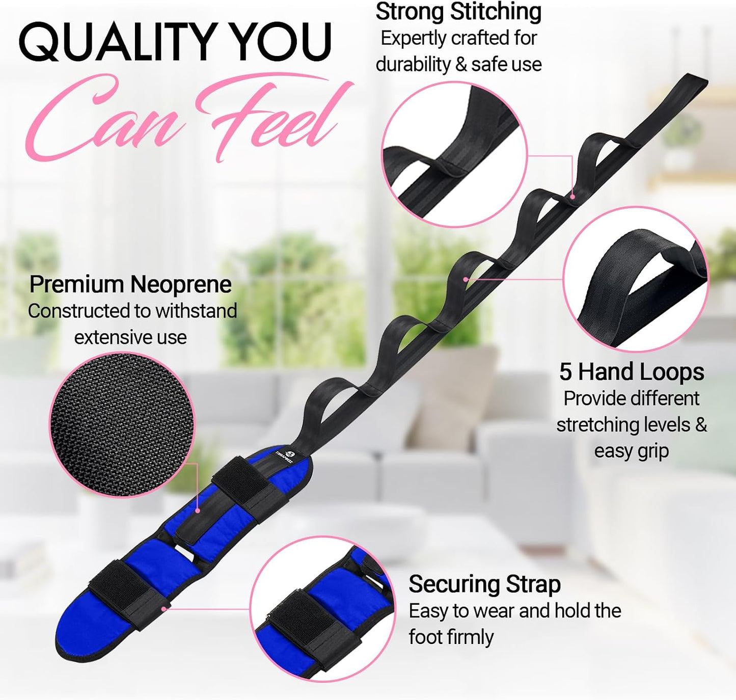 Foot and Calf Stretcher Strap for Physical Therapy and Flexibility | Supports Foot and Calf Stretching for Yoga, Gymnastics and Recovery, Ideal for Plantar Fasciitis Relief
