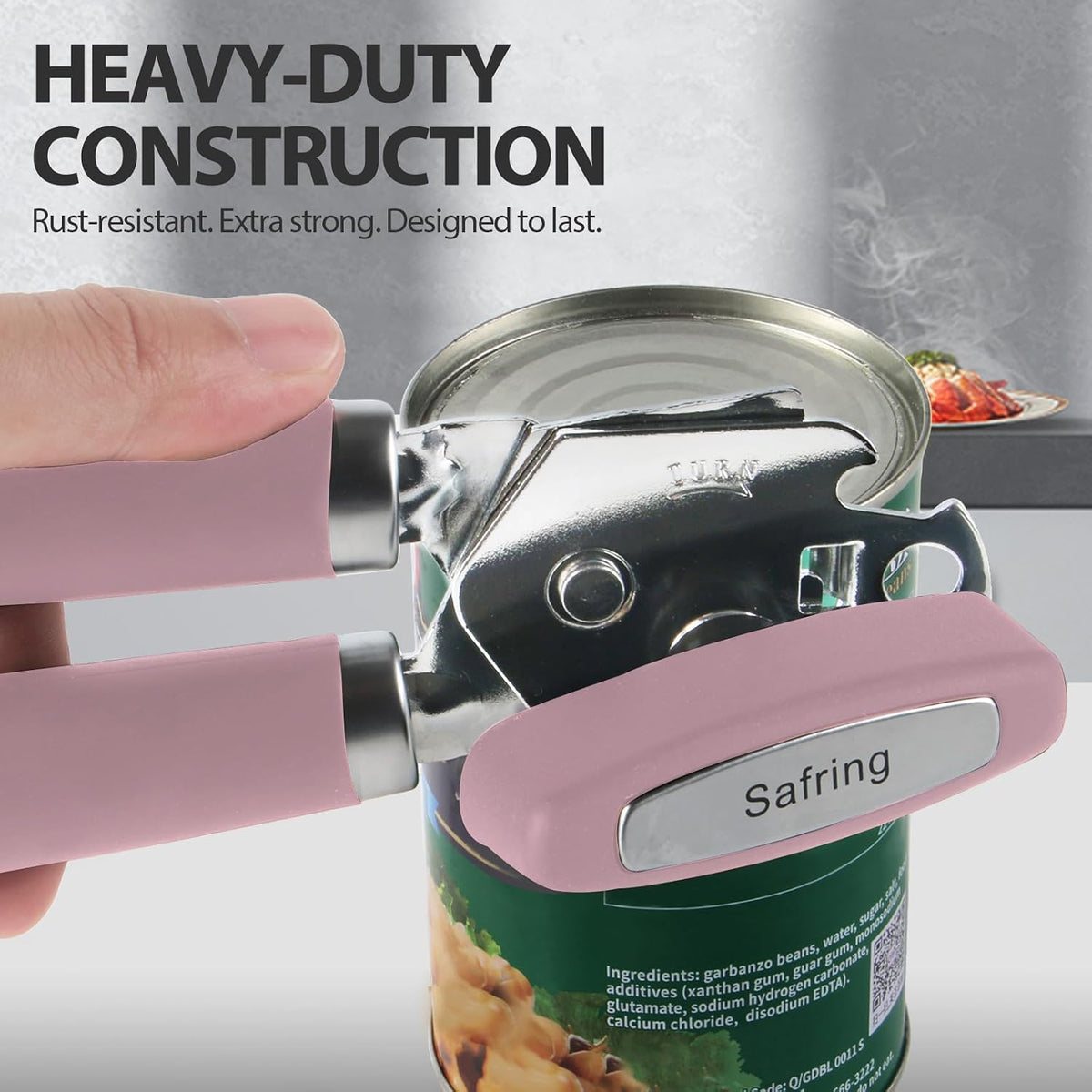 Safring Can Opener Manual, Heavy Duty Handheld Strong Can Opener with Soft Touch Handle, Sharp Blade Smooth Edge, Can Openers with Multifunctional Bottle Opener, Black