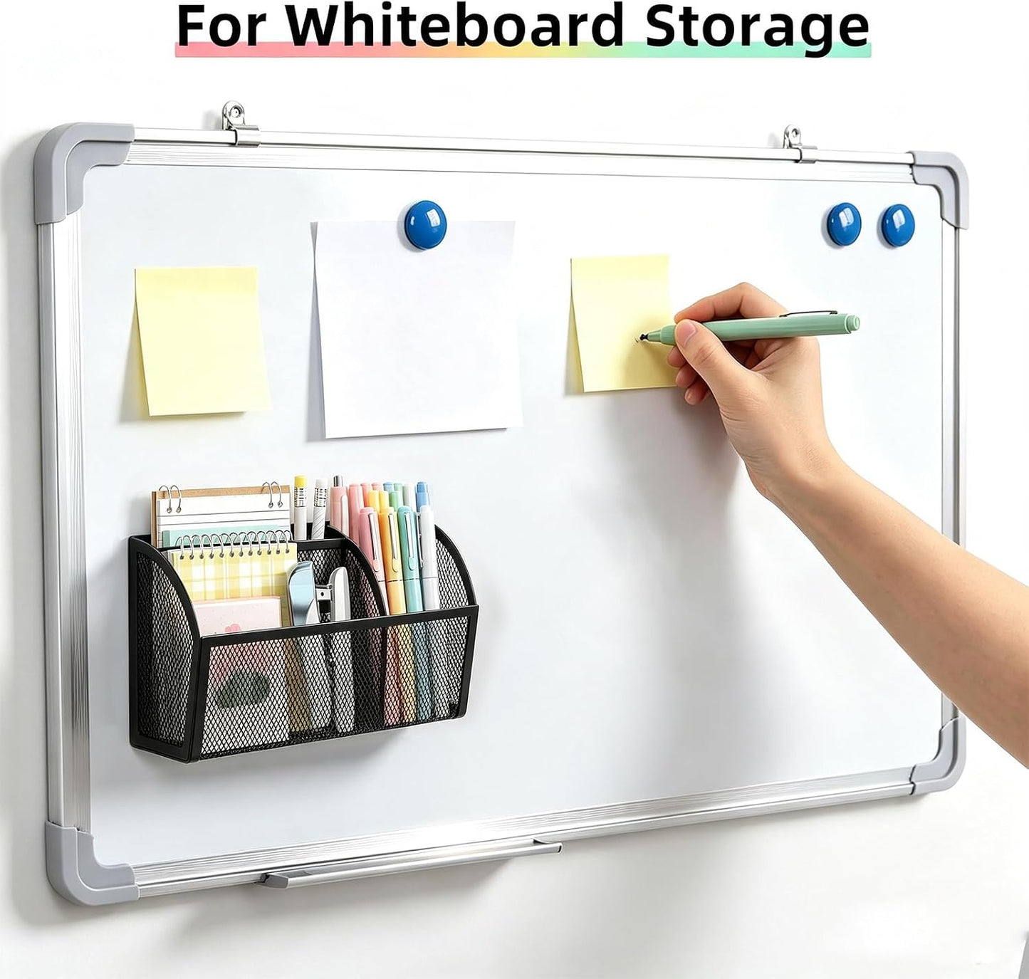 Magnetic Pencil Holder, Magnetic Organizer for Locker Accessories, Black | Mesh Marker Holder with Strong Magnets and 3 Compartments for Whiteboards Refrigerators and Magnetic Lockers