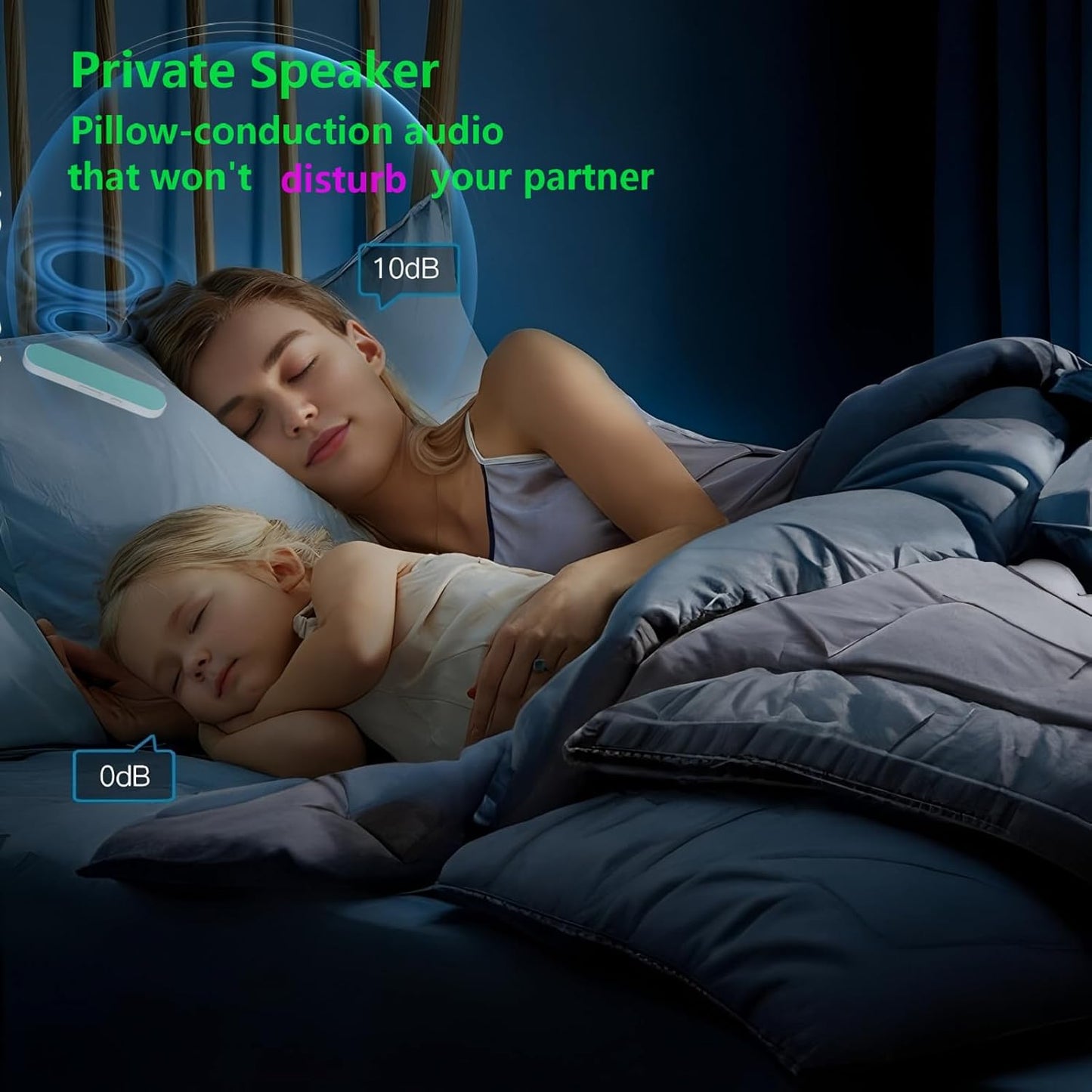 Private Mini Under Pillow Speaker Bluetooth for Sleeping, Portable Bone Conduction Technology with Volume Control/TF Function, Wireless White Noise/Sleep Aid(Blue White)