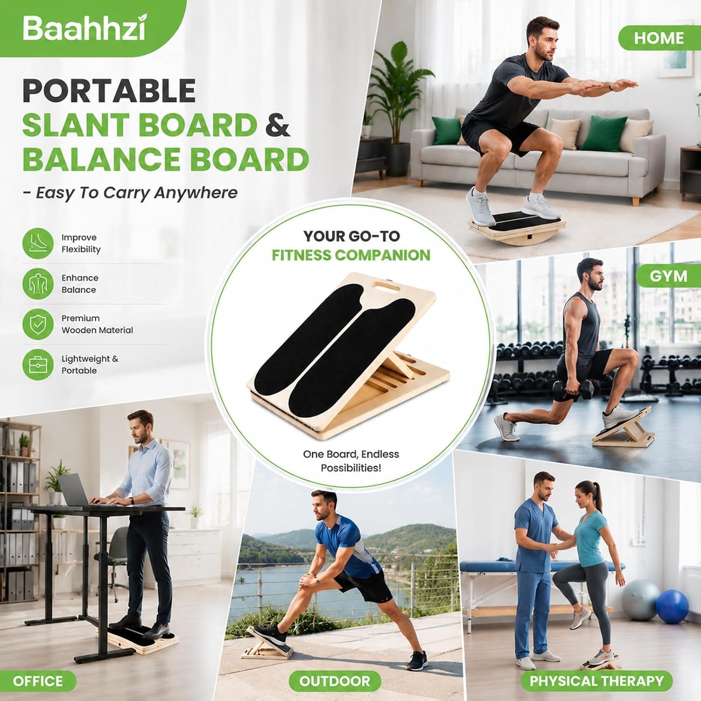 3-in-1 Slant Board Calf Stretch Balance Board | 6 Angle Adjustable, 180/360° Rotate, Anti-Slip 300lbs Capacity, Training Poster for Therapy, Core & Standing Desk Workout