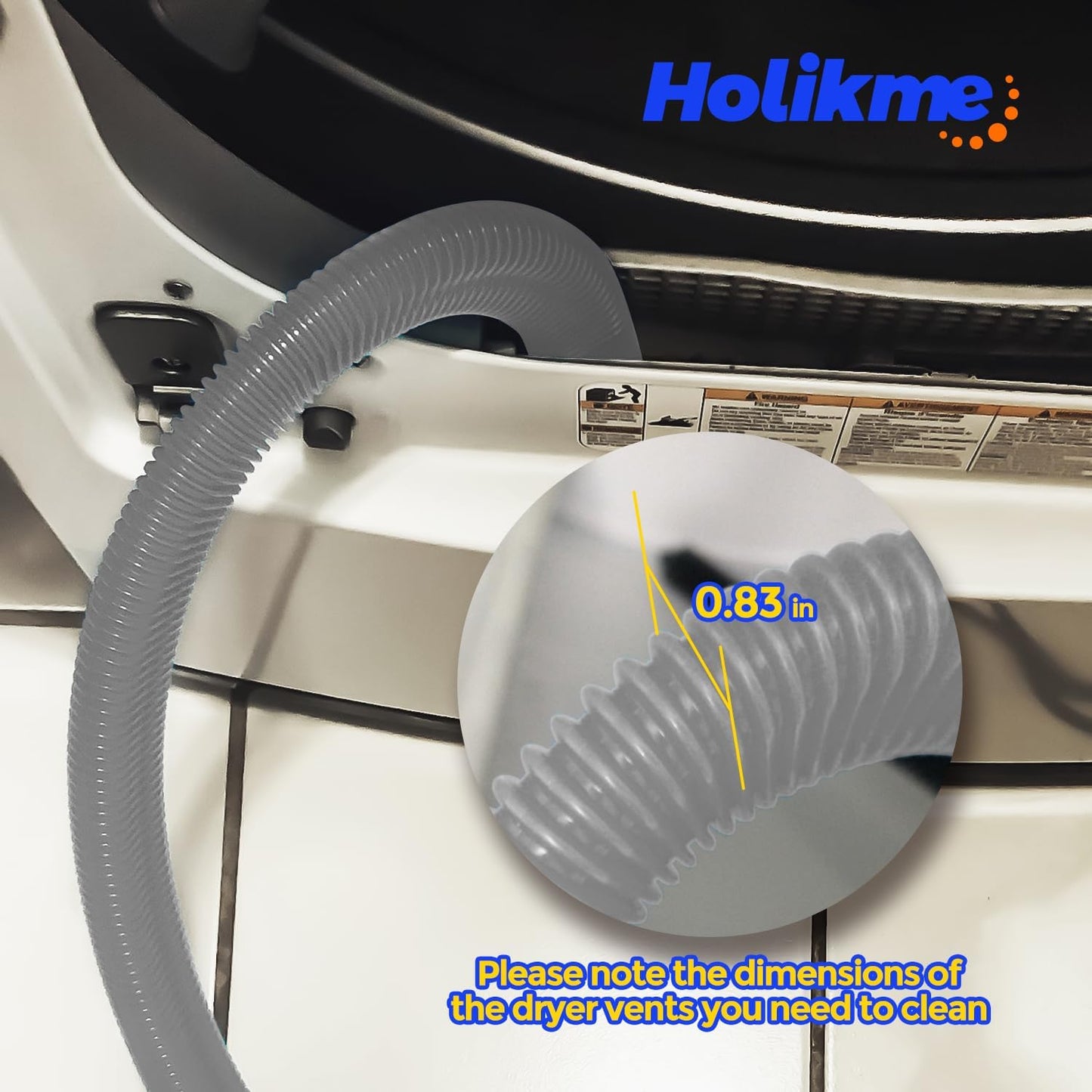 Holikme Dryer Vent Cleaner Kit, Vacuum Hose Attachment, 2-Piece, Black | Adjustable Cable Tie for Easy Attachment, Flexible Lint Brush Removes Lint from Dryer Lint Screens and Tight Spaces