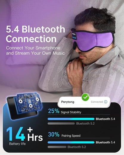 Perytong Sleep Mask with Bluetooth 5.4 Headphones, Wireless Music Sleep Eye Mask for Side Sleepers, 3D Contoured Comfort & Built-in HD Stereo Earphones, Blackout for Travel (Peach Pink)