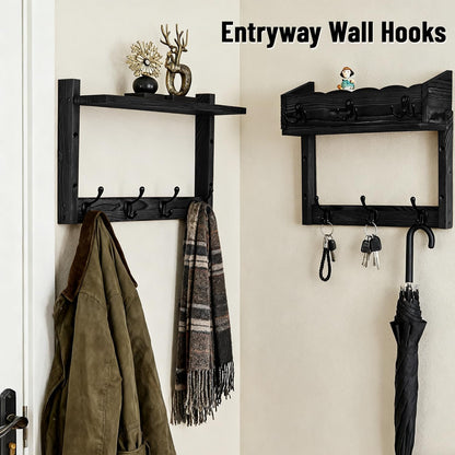 28" Coat Rack Wall Mount with Shelf with 7 Hooks 3 Key Hanger | Entryway Key Holder Wall Mount Wood Wall Coat Hooks, Wall Mounted Coat Rack Mail Holder for Living Room, Bedroom