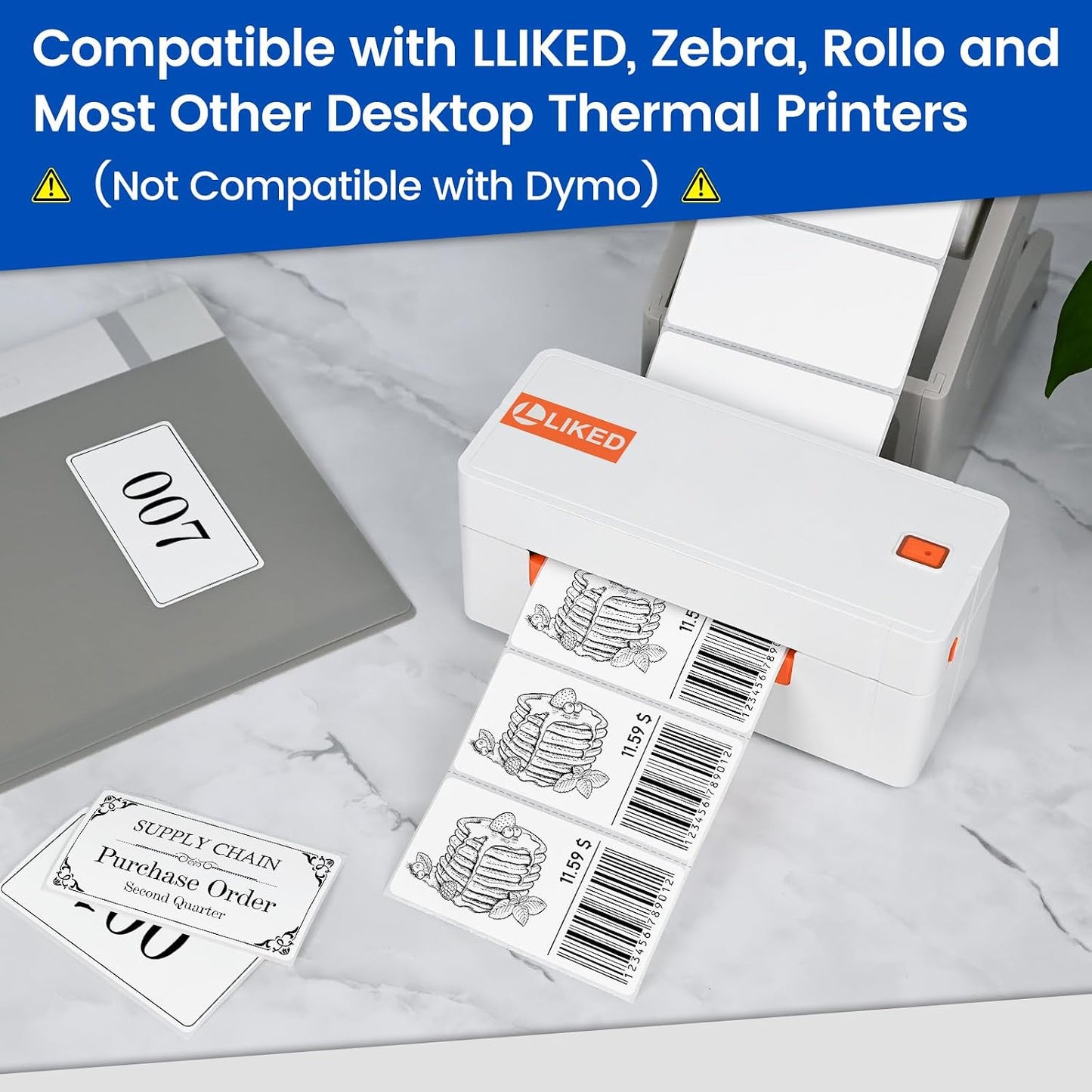 L LIKED 2" x 1" Thermal Labels, Blank Removable Labels with No Residue, Water and Oil Resistant, Use for Both Home and Office (1 Roll, 1300 Labels)