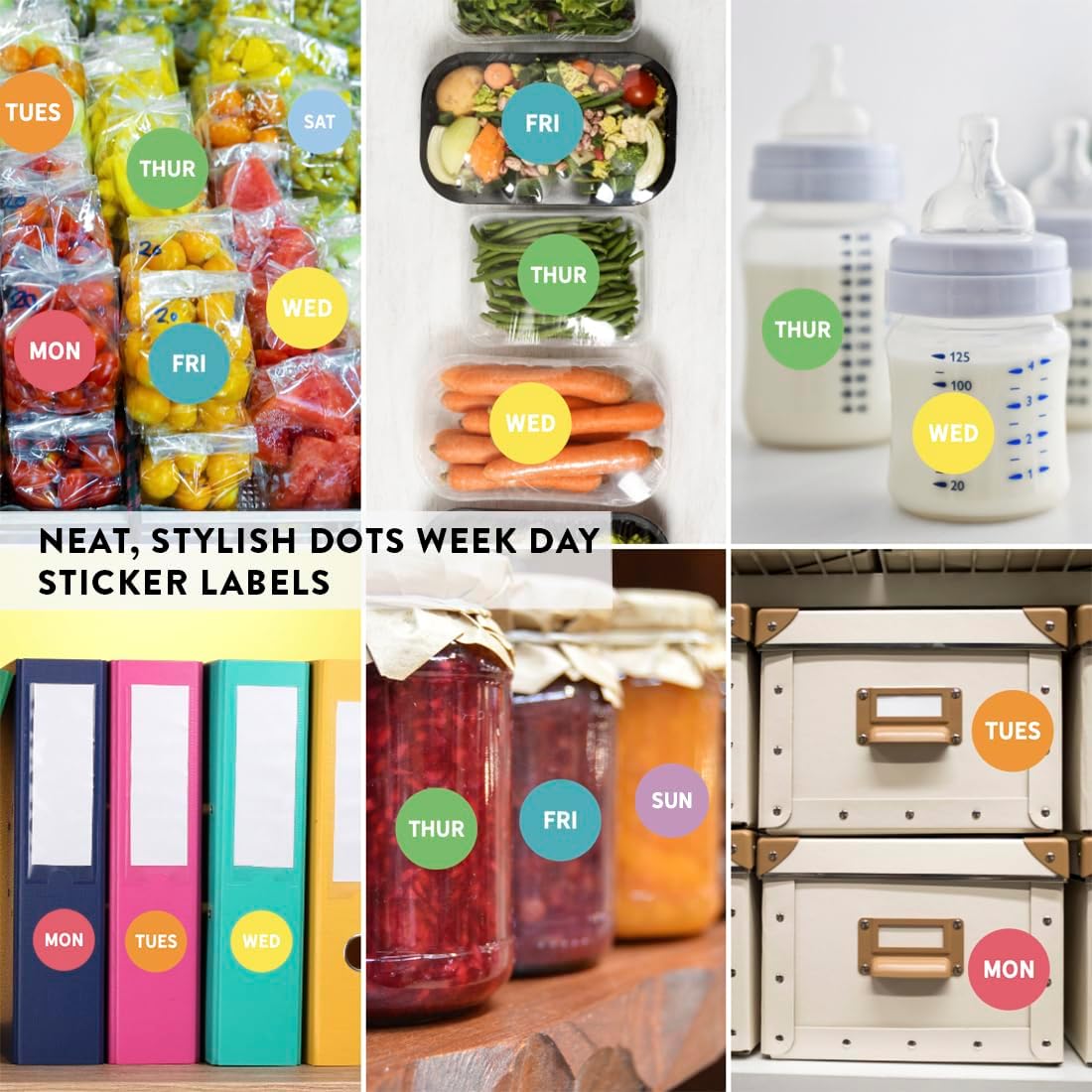 Andaz Press Colorful 7 Days of Week Stickers, Day Week Calendar Stickers for Adults Planner Day Dots Food Labels for Food Containers Date Calendar Planner Stickers Week Day Sticker Labels, 480-Pack