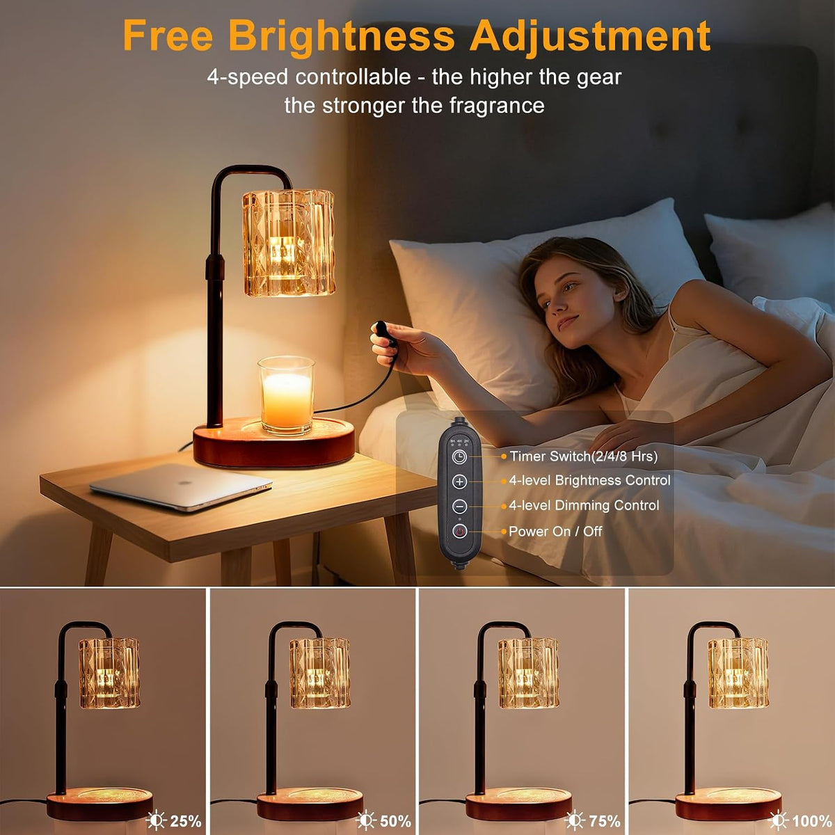 Candle Warmer Lamp with Timer & Dimmer, Birthday Gifts for Women Mom, 4-Level Dimmable Flower Heat Lamp for Jar Candles, Adjustable Height, House Warming Gifts, Home Decor (Purple