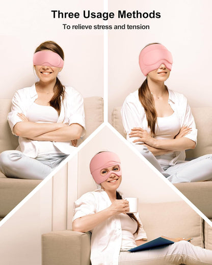 2 in 1 Migraine Relief Cap with Gel Eye Mask, Headache Relief Cap Ice Head Wrap Hot and Cold Therapy Hat Gift for Women for Headache Puffy Eyes Sinus and Tension Stress Relief (Light Purple)