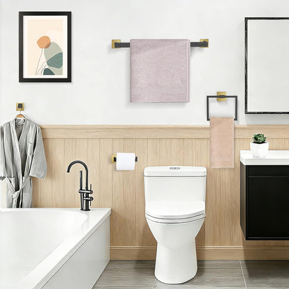 TURS Bathroom Hardware Set Black 4-Piece Towel Bar Set Include 24 Inch Towel Bar Hand Towel Holder Towel Hook Toilet Paper Holder with Shelf Wall Mounted Stainless Steel Bathroom Accessories Set