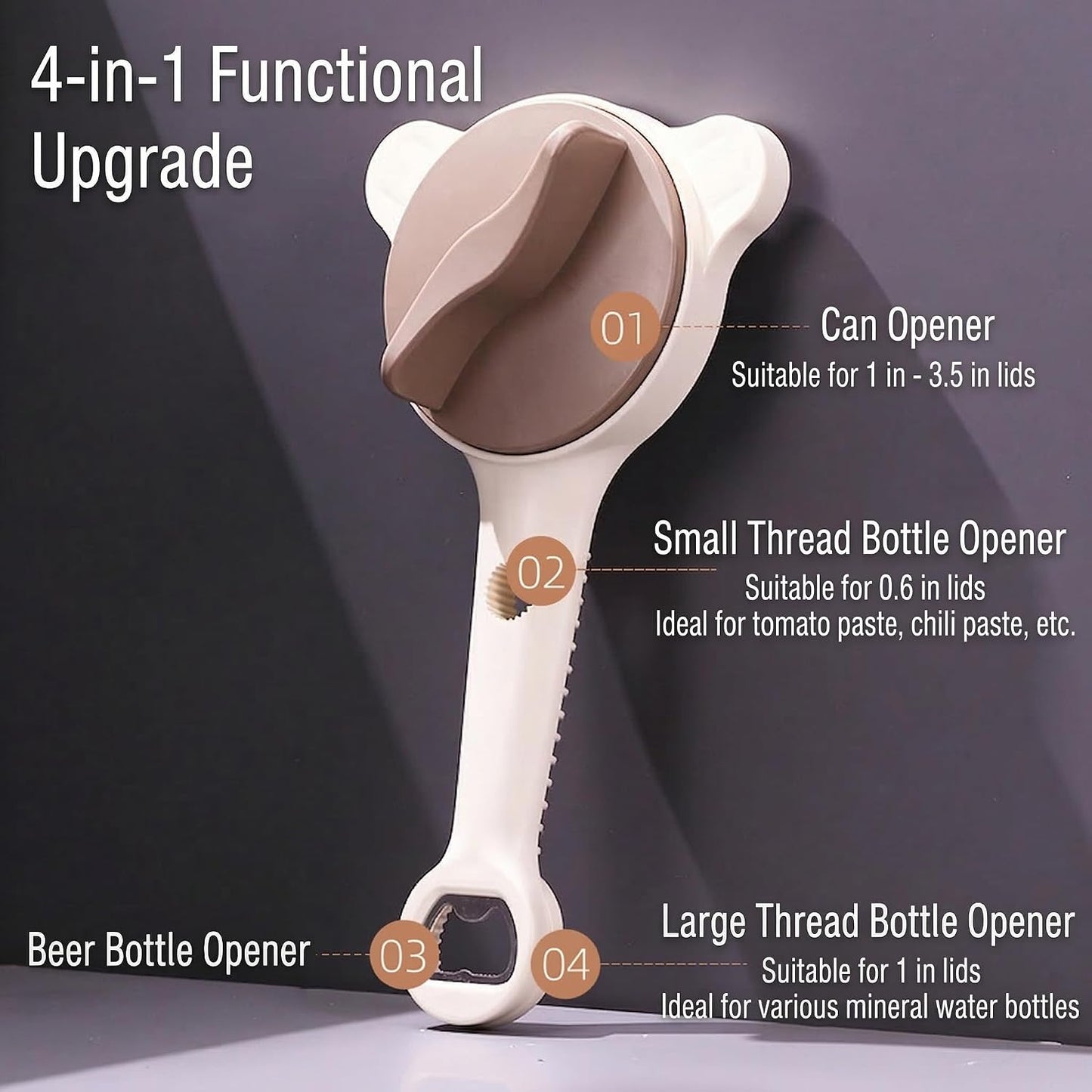 Multifunctional Jar Opener for Seniors with Arthritis - 4-in-1 Adjustable Bottle Opener for Weak Hands, Universal Lid Gripper Fits 1.0"-3.5" Jars, Manual Kitchen Gadget for Effortless Opening