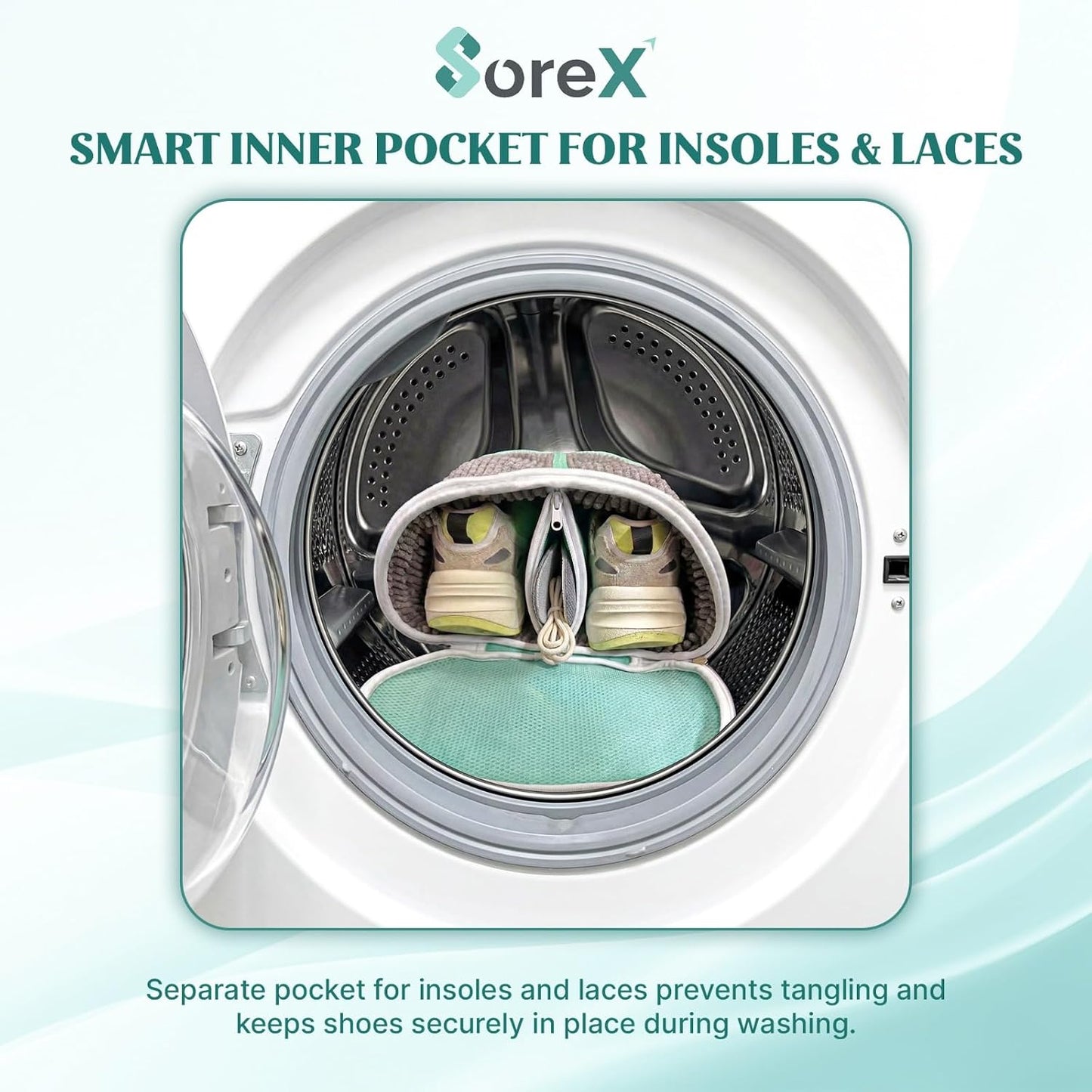 Shoe Washing Machine Bag with Zippered Pocket | Durable Mesh Sneaker Laundry Bag with 2 Laundry Balls & Shoe Washing Brush, Heavy Duty Zipper, No Color Transfer (White)