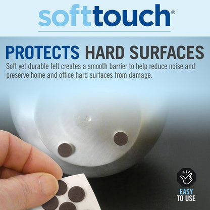 SoftTouch 3/8" Round Mini Self-Stick Furniture Slider Felt Pads for Hard Surfaces, Noise-Reducing Adhesive Furniture Moving Pads for Beds, Sofas, Dressers, 84-Count, Brown