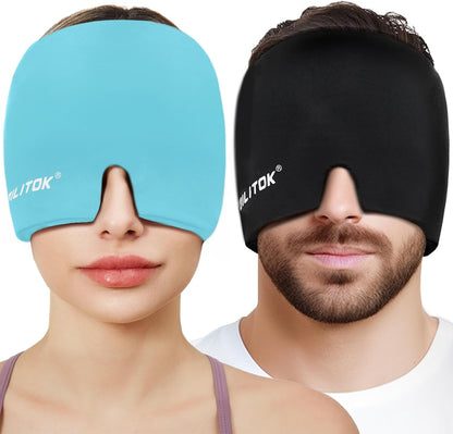 Migraine Headache Relief Cap, Gel Ice Head Wrap, Hot and Cold Therapy, Headache Eyes Mask for Sinus, Puffy Eyes, Tension and Stress Relief (Blue)